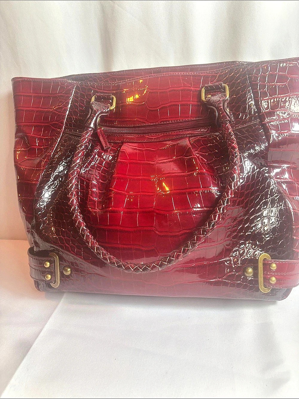 Red Crocodile-Embossed Tote